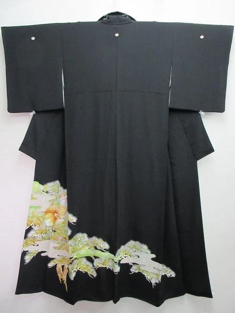 7885M1 Silk Vintage Japanese Kimono Tomesode Embroidery Birds Tall 12