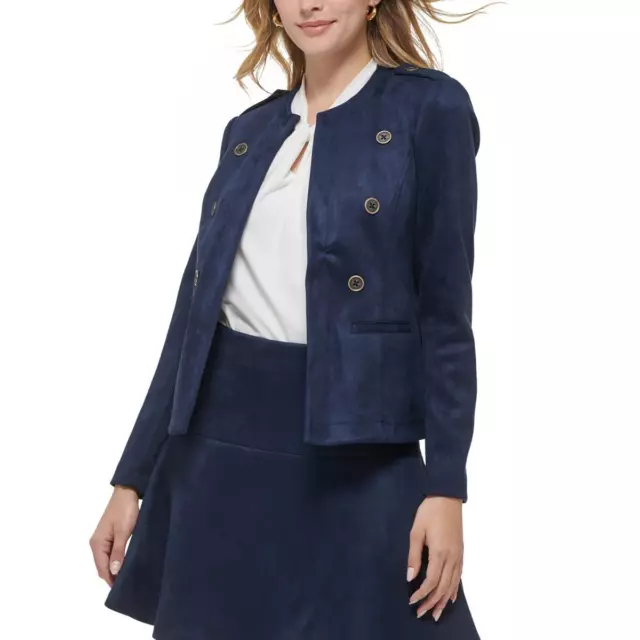 Tommy Hilfiger Womens Navy Faux Suede Open-Front Blazer Jacket 4 BHFO 9505