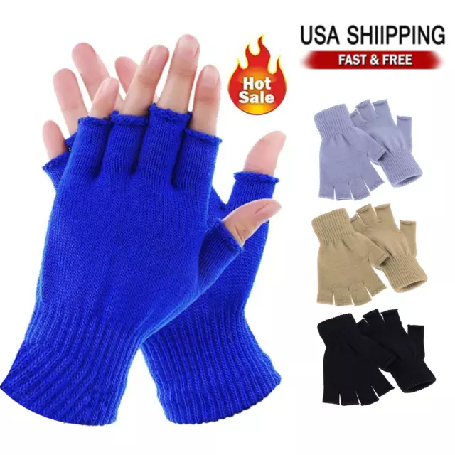 Knitted Thermal Fingerless Gloves Warm Winter Half Finger Gloves for Men Womens