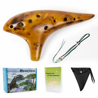 Horse 12 Hole Ocarina Ceramic + Song Book Display Stand Neck String for Beginner