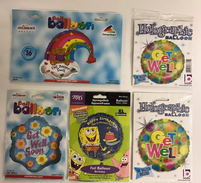 Lot Of 5 Holographic Foil Balloon Get Well Soon Helium SpongeBob Happy Birthday