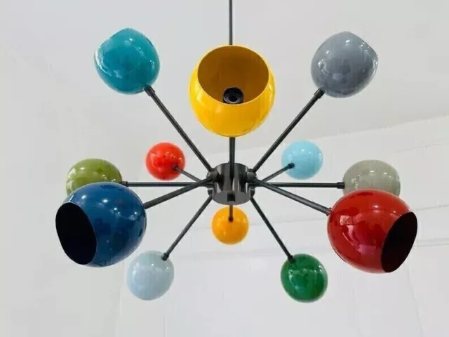 Mid Century Modern Brass 6 Light Multi Color Sputnik Chandelier Light Fixture