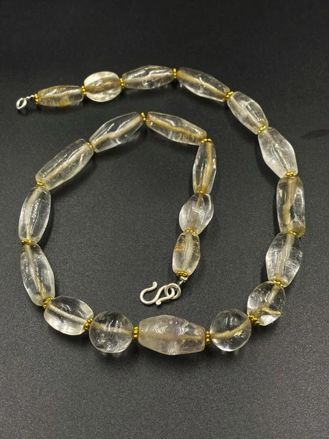 Old antique ancient beautiful crystals quartz beads necklace from Burma