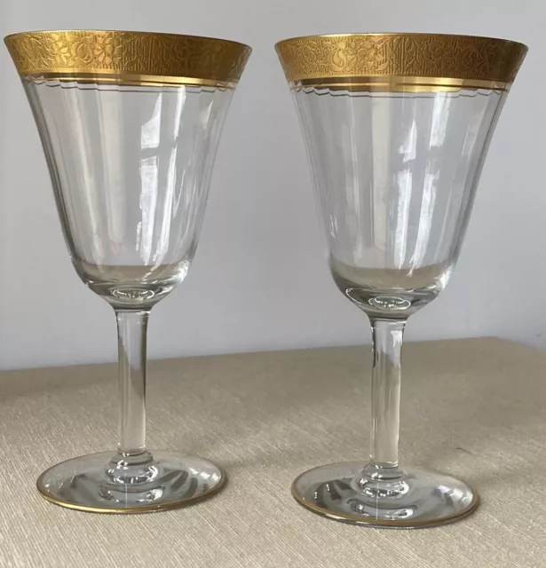 Antique Tiffin Franciscan Set 2 Minton Gold Encrusted Water Goblet Wine Glass