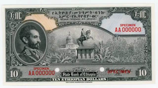 NobleSpirit No Reserve (JM) State Bank of Ethiopia $10 SPECIMEN Choice CU