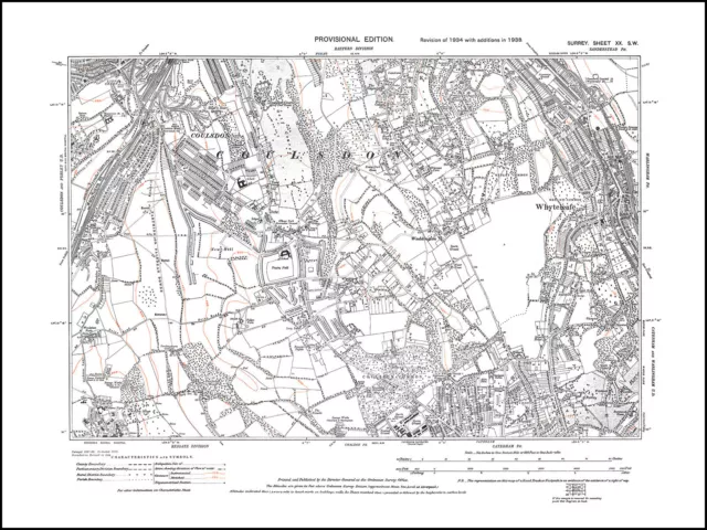 Coulsdon, Caterham (north), Whyteleaf, Kenley in 1938 - old map Surrey 20-SW