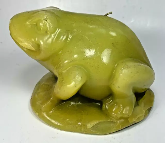 Vintage Frog Candle Wax Carved Animal Green Large Felt Bottom Unused 6"