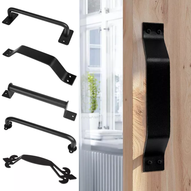 Black Sliding Barn Door Handle Rustic Pull and Flush Gate Garage Hardware Set