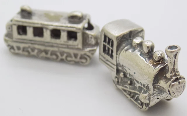 Vintage Italian Handmade Genuine Silver Dollhouse Toy Train Figurine Miniature 3
