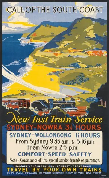Vintage Sydney Wollongong Nowra Australia Railway Poster A3 Print