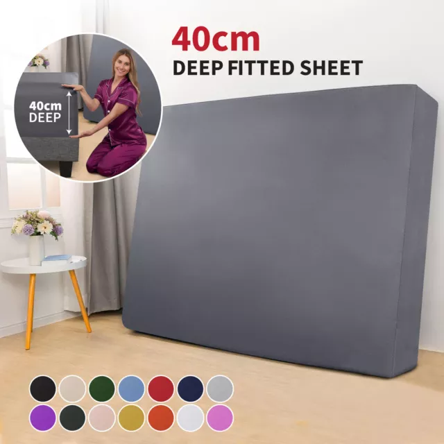 Extra Deep 40 CM Full Fitted Sheet Single Double King Super King Size Bed Sheets