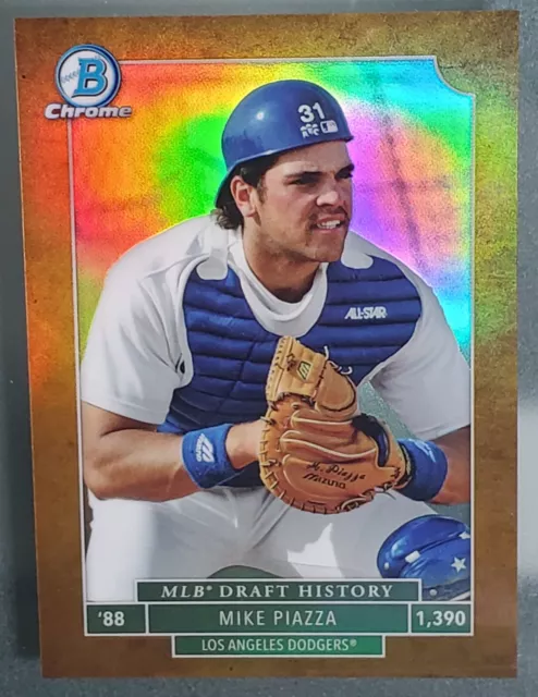 Mike Piazza 2016 BOWMAN CHROME GOLD REFRACTOR /50 MLB DRAFT HISTORY Dodgers MINT