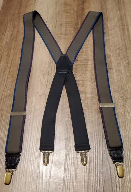 CAS Germany Elastic Suspenders Grey Gray with Blue and Purple Stripe