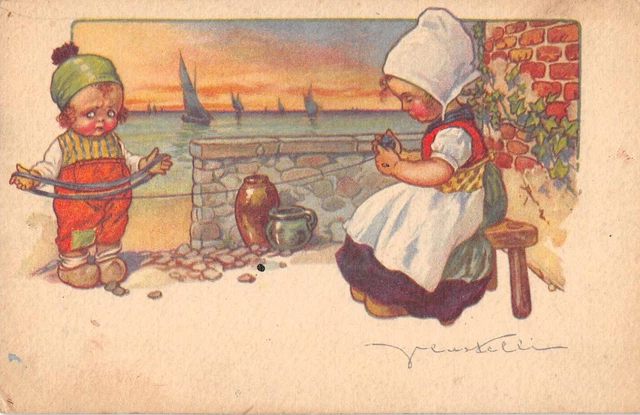 Cpa Illustrateur Dans Le Gout Hollandais