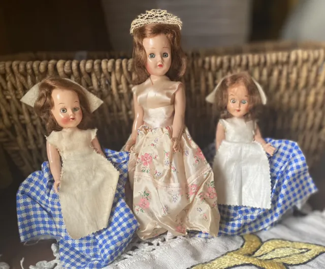 Vintage PMA 3 Doll Lot Plastic Molded Arts Sleepy Eyes Original Clothing
