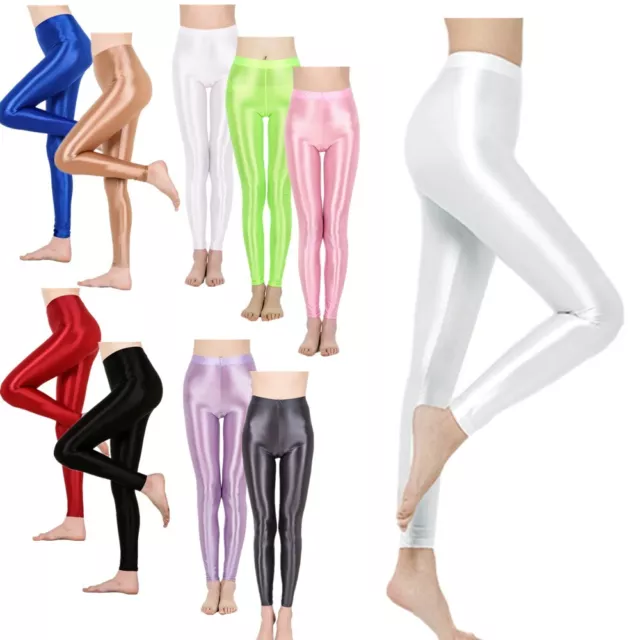 WOMEN GLOSSY LEGGINGS Shiny Stretch Pants Ballet Dance Yoga Training  Workout $11.89 - PicClick