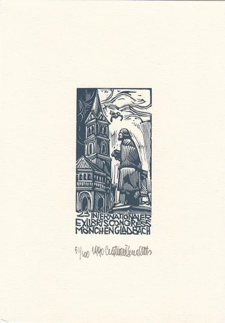 Exlibris Bookplate Holzstich Cristiano Beccaletto 1948 Mann Kirche