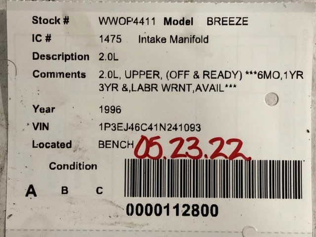 Intake Manifold 2.0L Fits 96-00 BREEZE 1559824