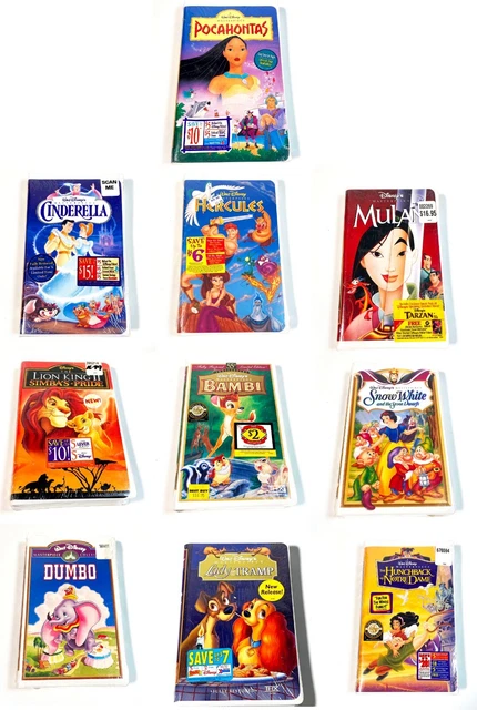 10 Sealed Disney Snow White Hercules Mulan Lion King Bambi Dumbo VHS Hunchback