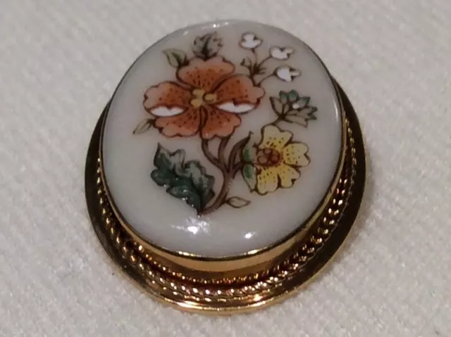 Vintage Lenox GF Dainty Small Cameo Brooch/Pendant Floral Hand Painted Porcelain