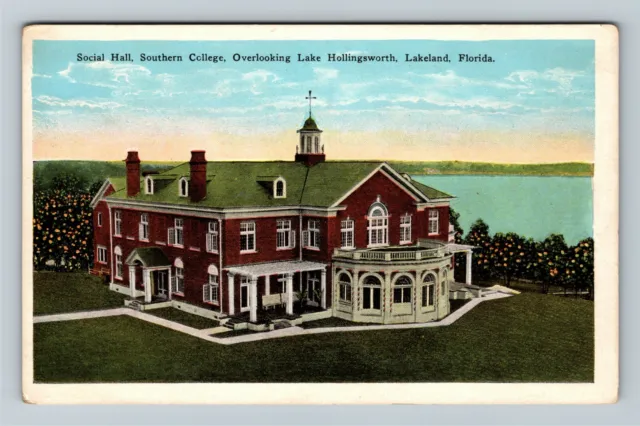 Lakeland FL, Social Hall, Southern College, Lake, Vintage Florida Postcard