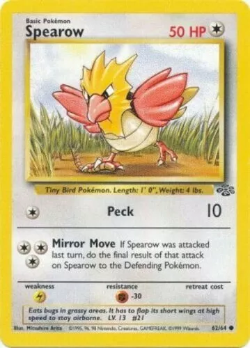 Spearow 62/64 Pokemon Card TCG Jungle 1999 WOTC Original - Near Mint