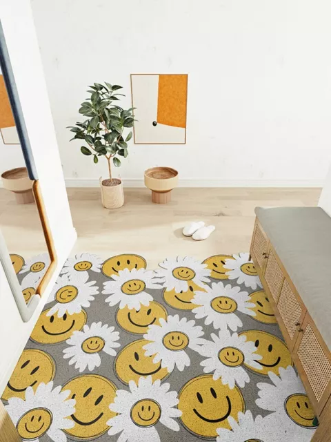 Home Flowers Smiley Face Door Mat Carpet PVC Anti-Slip Mat Living Room