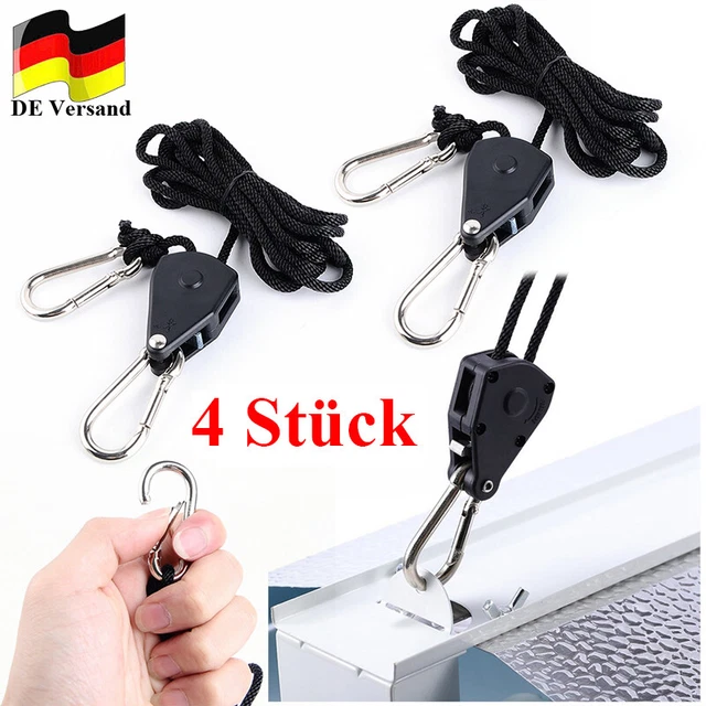 4 Stück Rope Ratchet Seil-Ratsche 1/8Zoll für Hydroponik Grow Aquarium-Licht DHL