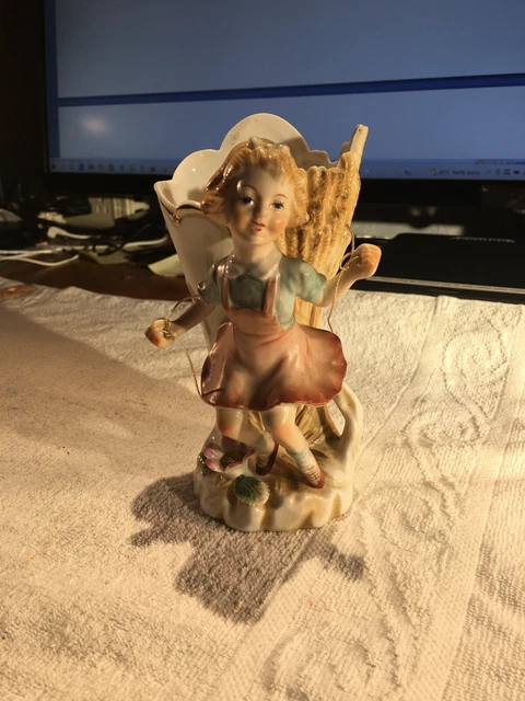 Vintage Ucagco Vase Figurine Girl Jumping Rope Hand Painted Porcelain Japan.