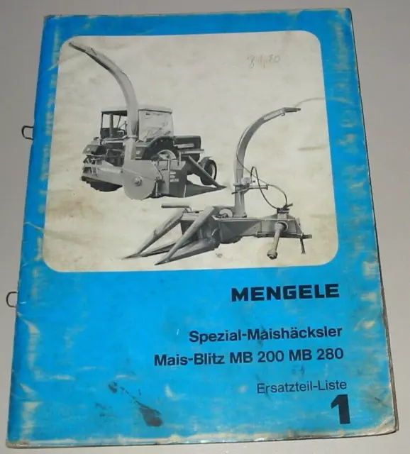 Ersatzteilliste Mengele Spezial-Maishäcksler Mais Blitz MB 200 / MB 280 1977