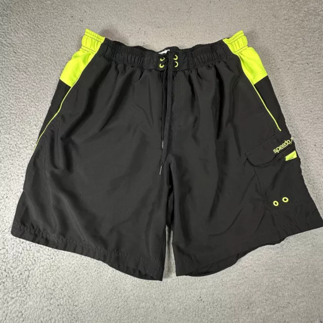 Speedo Trunks Mens XL Black/Lime Green Swimsuit Pockets