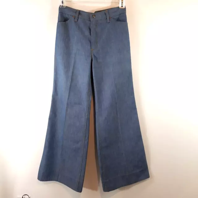 Vtg 1970s Levis For Me Pants 29x31 Blue Flare White Tab Big E High Rise Jeans