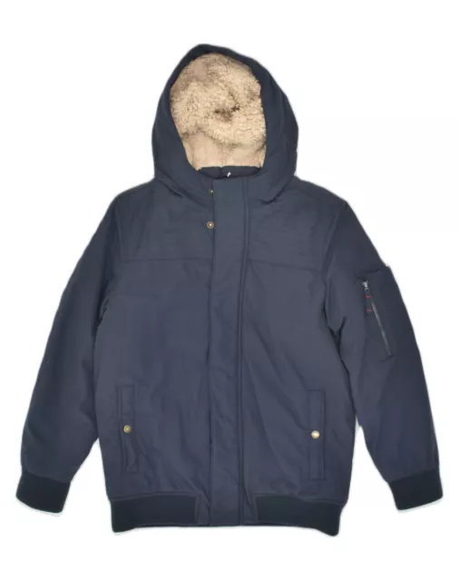 FAT FACE Boys Hooded Sherpa Jacket 12-13 Years Navy Blue Polyester AO03