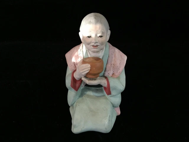 J0514 Japanese Pottery Kimono Old Woman Statue Doll Vintage Okimono Interior
