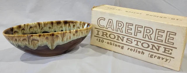 Vintage CANONSBURG Brown Drip Pottery #10 Oblong Relish Gravy Serving Dish