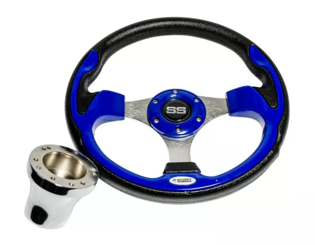 12.5" Golf Cart Steering Wheel Cobalt Blue with Club Car DS Hub Adapter Chrome