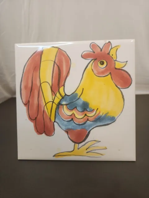 Kate Glanville Handpainted Tile 6" Serving Hot Plate Art Rooster Chicken England