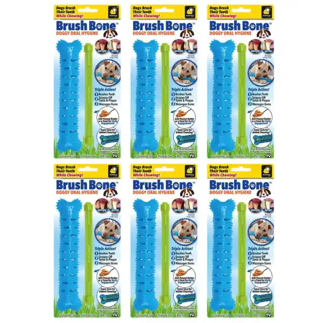 As Seen On TV BrushBone Dog Toothbrush, Brush Their Teeth While Chewing, 6 Pack