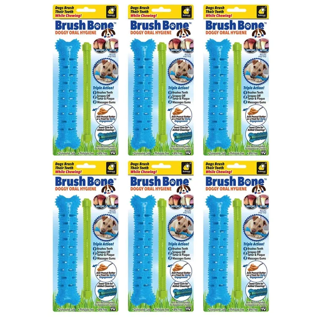 As Seen On TV BrushBone Dog Toothbrush, Brush Their Teeth While Chewing, 6 Pack