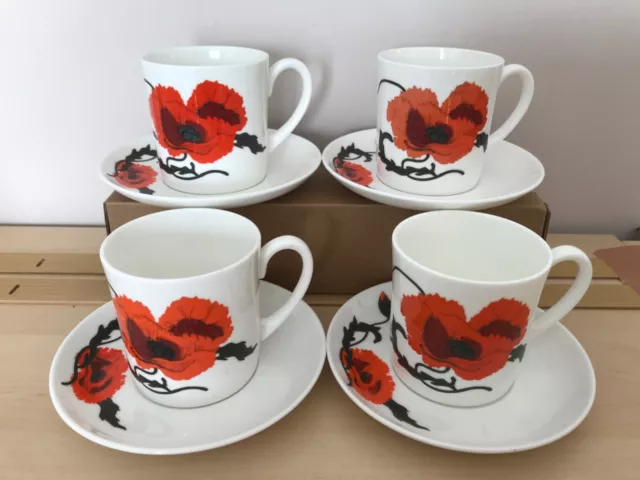Wedgwood Corn Poppy Susie Cooper cups  & Saucers x4