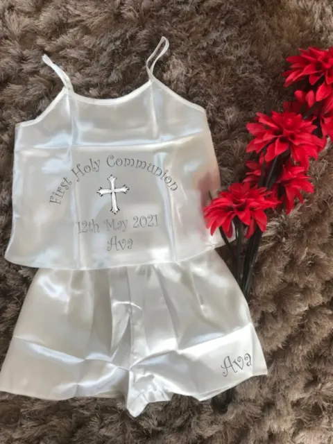 Children's Personalised Holy Communion Confirmation Day Satin Silky Robe Child's 2