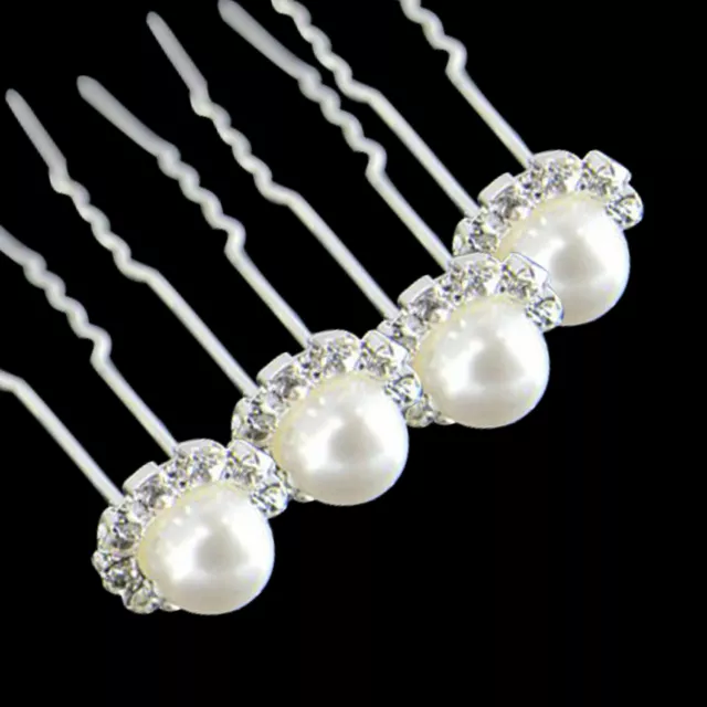 Crystal Diamonds Hair Pins Pearl Flower Clips Ladies Grips Bridal Wedding Party