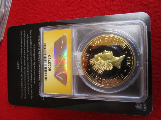 2011 Niue $1 GOLD Plate Star Wars Princess R2-D2 ANACS PF69 Disney ngc w/ COA! 2