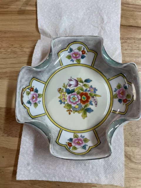 Vintage China NORITAKE Nippon Japan Hand Painted Pink Blue Red  Floral Ashtray