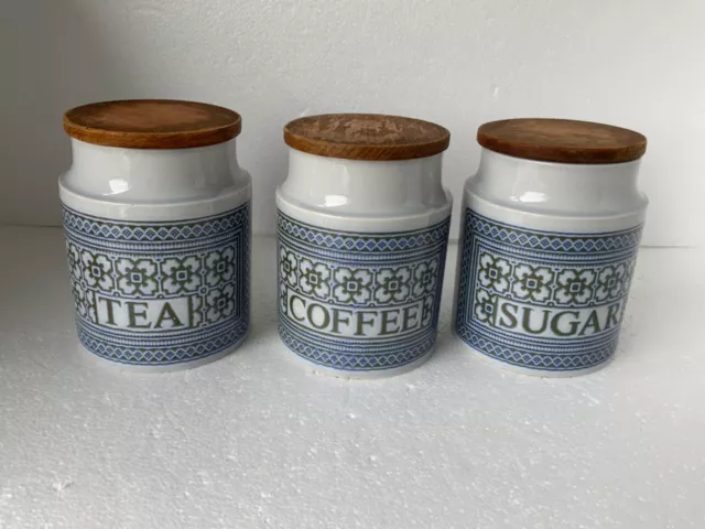Hornsea Pottery Tea, Coffee and Sugar Jars - Blue Tapestry Pattern