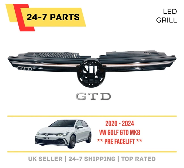 Volkswagen Vw Golf Gtd 2020 - 2023 Mk8 Front Bumper Upper Centre Grill With Led