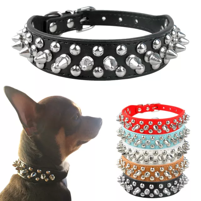 Spiked Studded Dog Collar Soft PU Leather Adjustable for Small Medium Dog & Cat