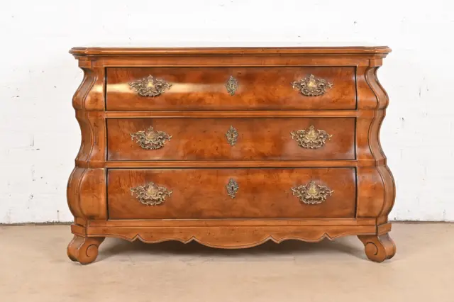 Henredon Italian Baroque Burled Mahogany Bombay Chest or Commode