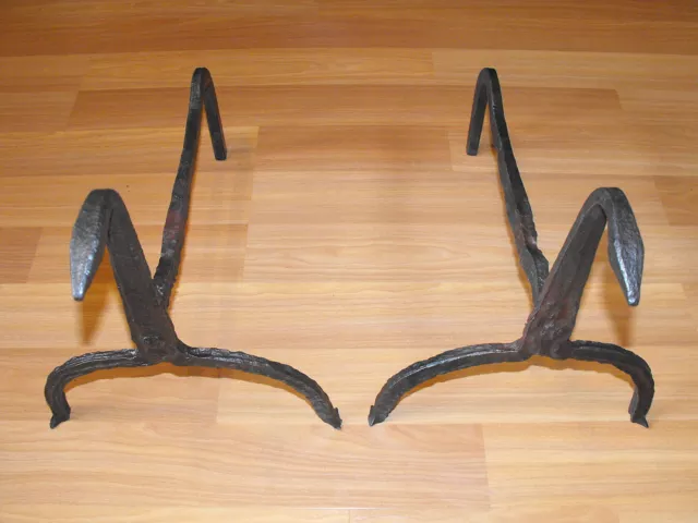 Old Vtg Antique 18Th Century Pair Hand Forged Iron Fireplace Hearth Log Support