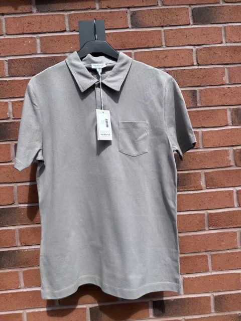 Sunspel Riviera Short Sleeved Cotton Polo Shirt In Mid Grey, Bnwt Medium